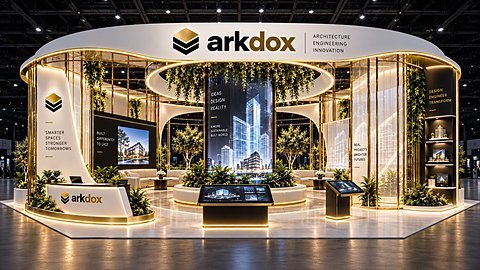 Arkdox pavilion reception desk and lounge seating